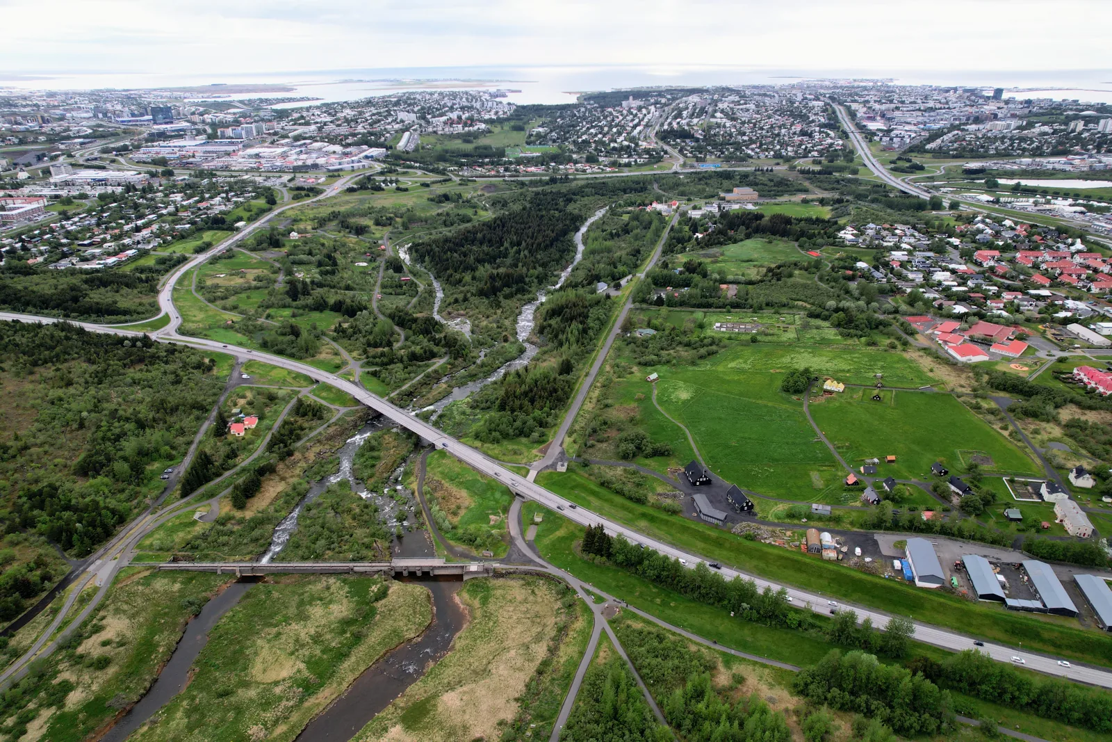 Where to See the Northern Lights Near Reykjavík Aerial view of Elliðaárdalur valley in Reykjavík